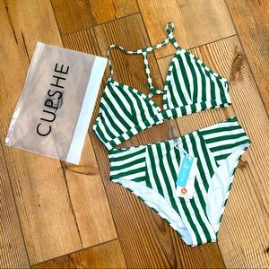 CUPSHE Stripped High Waist Bikini M NWT
